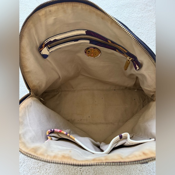 Tory Burch Floral Satchel in Cream and Blue